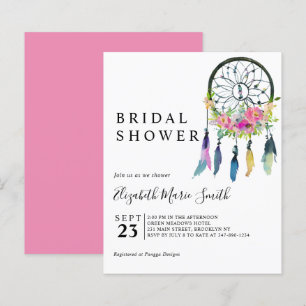 Boho Floral Pink Budget Bridal Shower Invitation