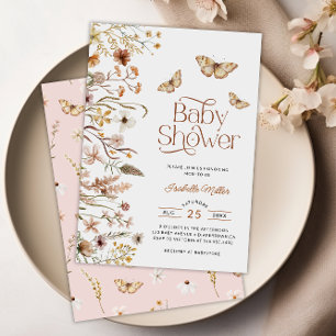 Boho Floral Pink Girl Baby Shower Invitation