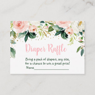 Boho Floral Pink Gold Baby Shower Diaper Raffle Enclosure Card