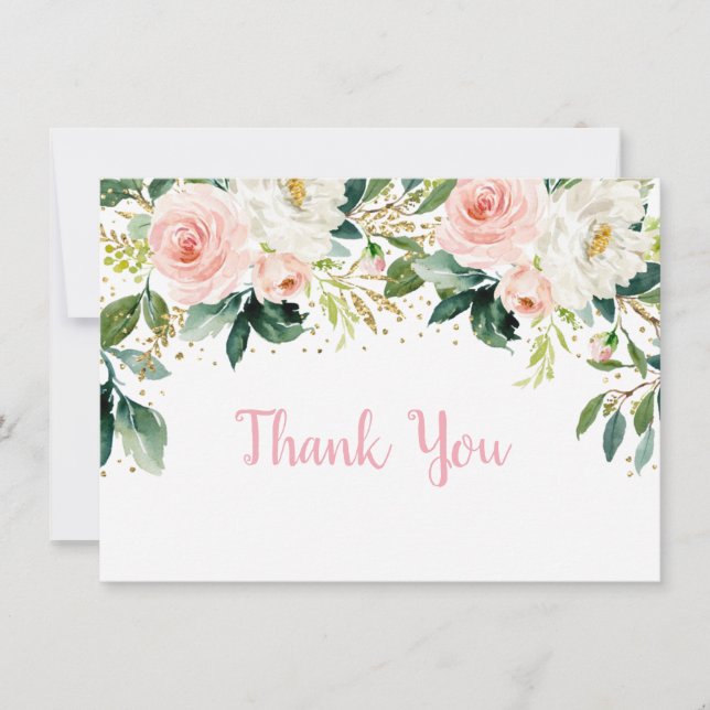 Boho Floral Pink Gold Birthday Thank You (Front)