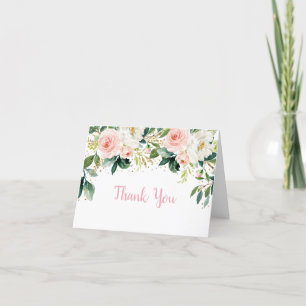 Boho Floral Pink Gold Birthday Thank You Card