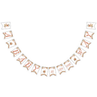 Boho Floral Pink Letters on White Baby Shower Bunting