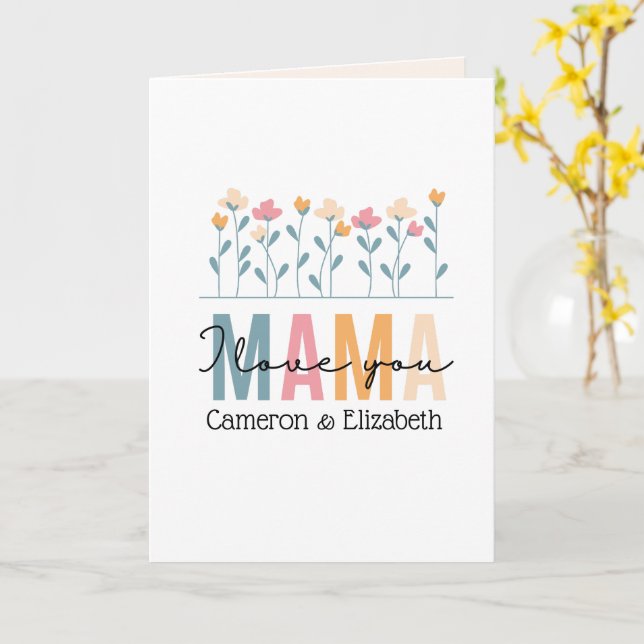 Boho floral pink mothers day card (Yellow Flower)