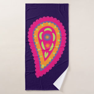 Boho Floral Pink Motif Bath Towel