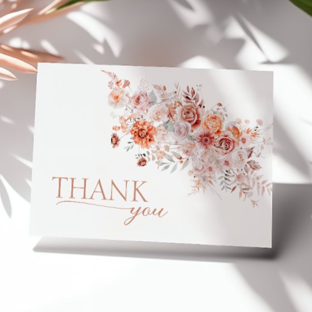 Boho Floral Pink Orange Baby Shower  Thank You Card (Creator Uploaded)