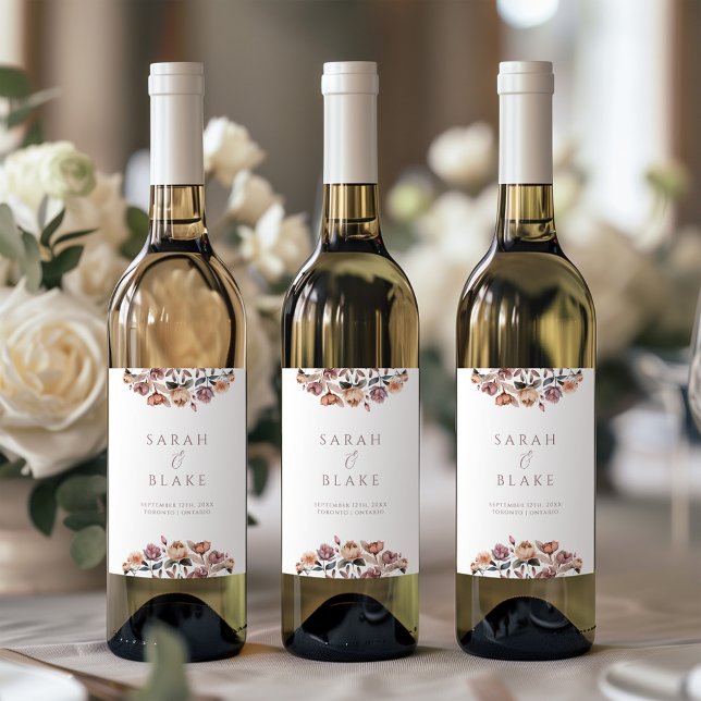 Boho Floral Pink Rose Garden Wedding Wine Label (Creator Uploaded)