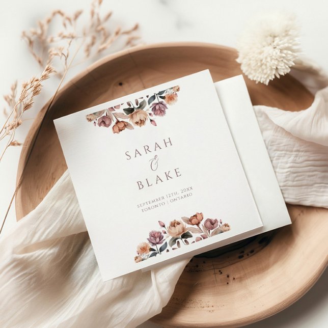 Boho Floral Pink Rose Garden Wedding Wine Label Napkin (Creator Uploaded)