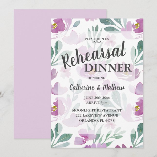Boho Floral Pink Wedding Rehearsal Dinner  Invitation (Front/Back)
