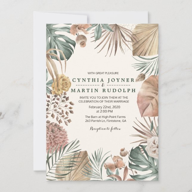 Boho Floral Plant Wedding Invitation (Front)