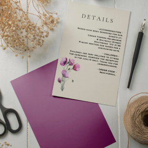 Boho Floral Plum and Beige Wedding Details Enclosure Card
