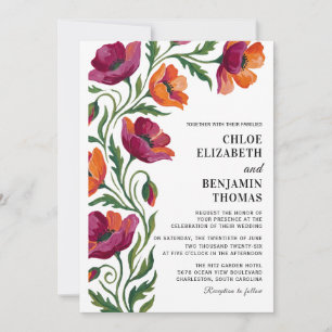 Boho Floral Poppy Hand Painted Wedding Invitation