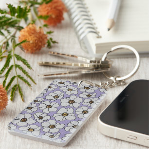 Boho Floral Print With Name Key Ring