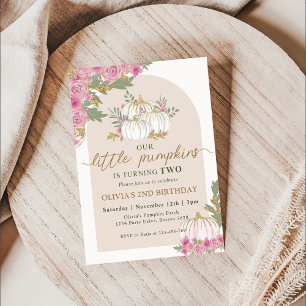 Boho Floral Pumpkin 2nd Birthday Party Invitation