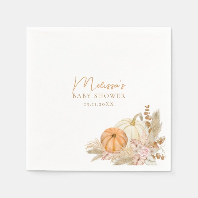 Boho Floral Pumpkin Baby Shower  Napkin (Front)