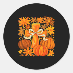 Boho Floral Pumpkin Cross Fall Jesus Christian Fai Classic Round Sticker