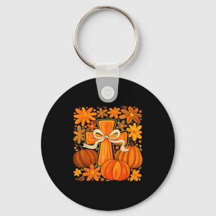 Boho Floral Pumpkin Cross Fall Jesus Christian Fai Key Ring