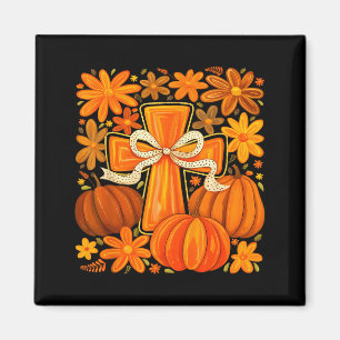Boho Floral Pumpkin Cross Fall Jesus Christian Fai Magnet