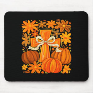 Boho Floral Pumpkin Cross Fall Jesus Christian Fai Mouse Mat