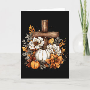 Boho Floral Pumpkin Cross Fall Jesus Christian Tha Card