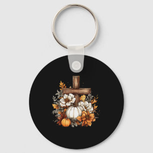 Boho Floral Pumpkin Cross Fall Jesus Christian Tha Key Ring