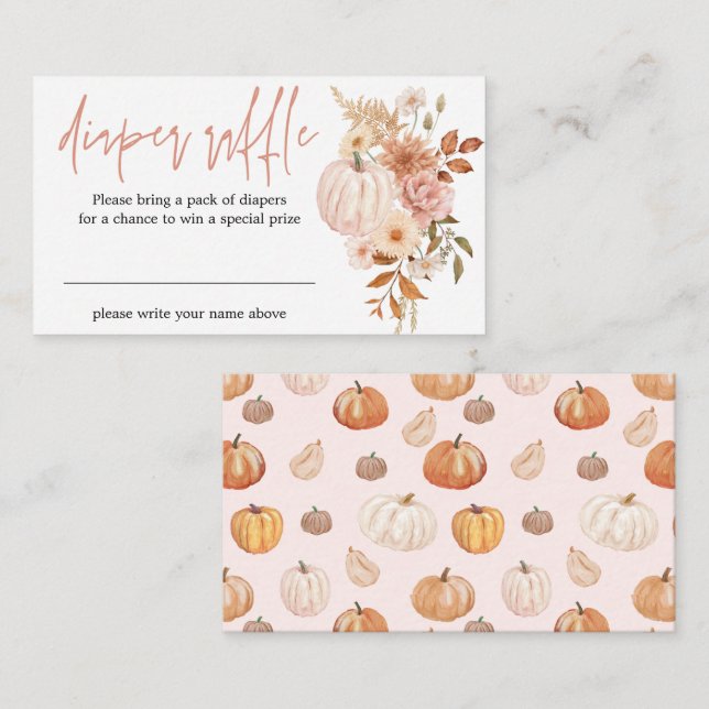 Boho Floral Pumpkin Fall Baby Shower Diaper Raffle Enclosure Card (Front/Back)
