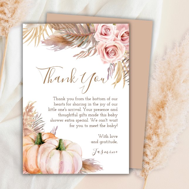 Boho Floral Pumpkin Fall Baby Shower Thank You Card (Creator Uploaded)