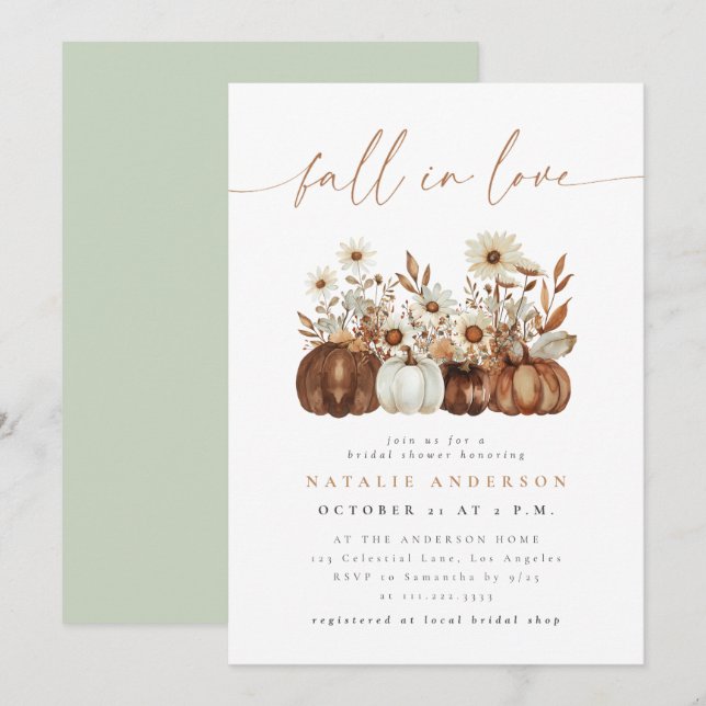 Boho Floral Pumpkin Fall Bridal Shower Invitation (Front/Back)