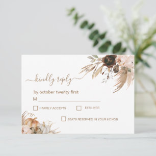 Boho Floral Pumpkin Fall in Love RSVP Card