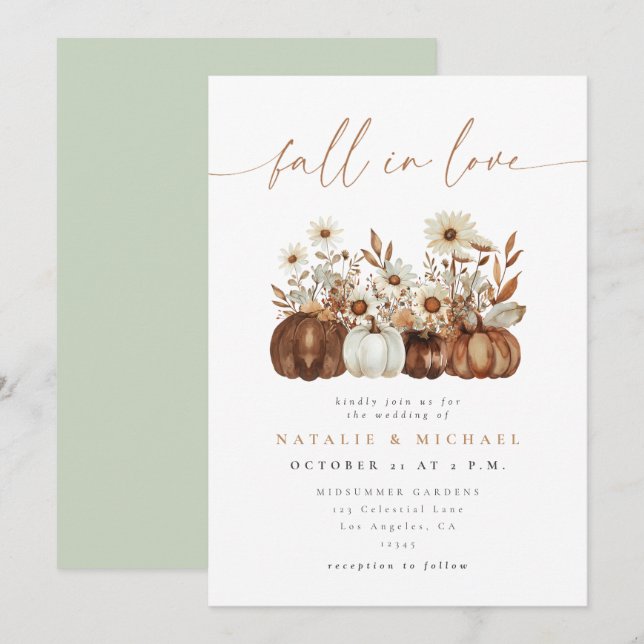 Boho Floral Pumpkin Fall Wedding Invitation (Front/Back)