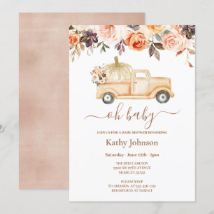 Boho Floral Pumpkin Pickup Truck Baby Shower  Invitation