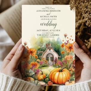 Boho Floral Pumpkin Scrip Wedding Invitation