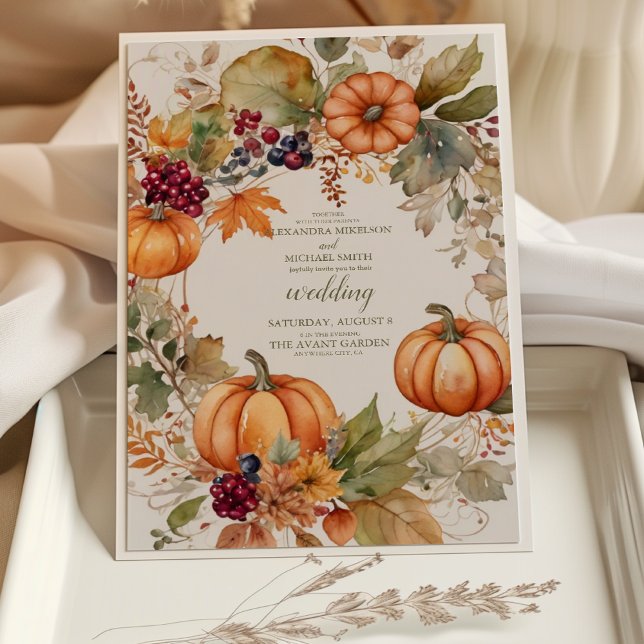 Boho Floral Pumpkin Scrip Wedding Invitation (Creator Uploaded)