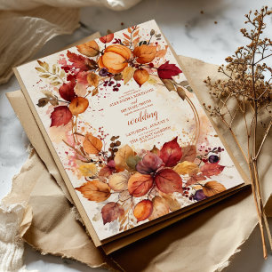 Boho Floral Pumpkin Scrip Wedding Invitation