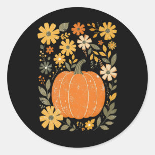 Boho Floral Pumpkin Thanksgiving Autumn Fall Vibes Classic Round Sticker