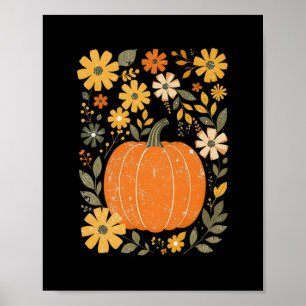 Boho Floral Pumpkin Thanksgiving Autumn Fall Vibes Poster