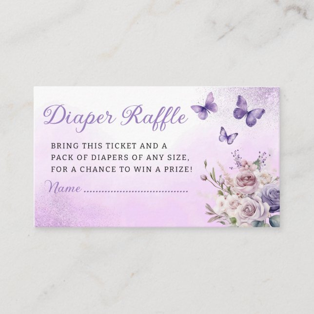 Boho floral Purple butterfly books for baby ticket Enclosure Card (Front)