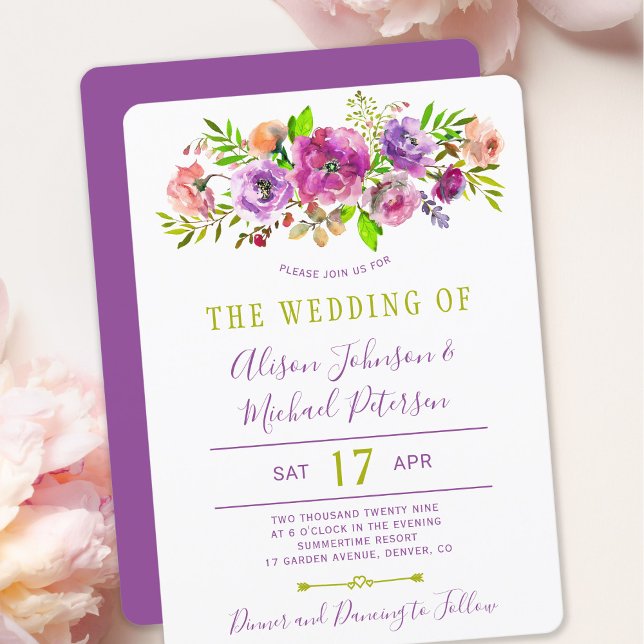 Boho floral purple green spring wedding invitation (Creator Uploaded)