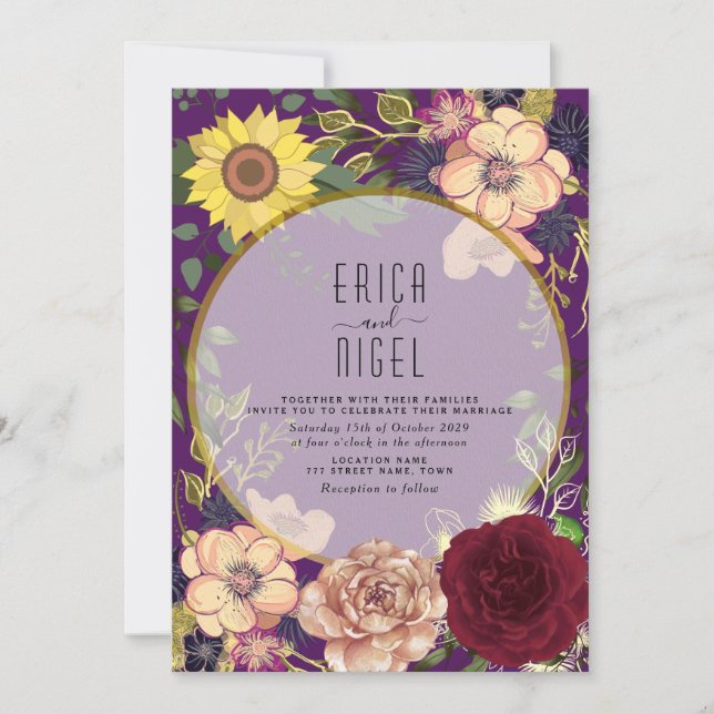 Boho Floral Purple Wedding Invitation (Front)