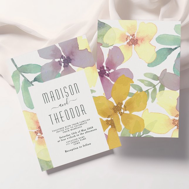 Boho Floral Purple Yellow Wedding Invitation (Creator Uploaded)