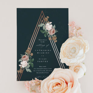 Boho floral pyramid structural wedding invitation