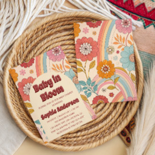 Boho Floral Rainbow Baby in Bloom Baby Shower Invitation