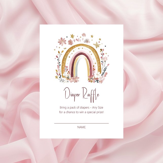 Boho Floral Rainbow Baby Shower Diaper Raffle Enclosure Card (Creator Uploaded)