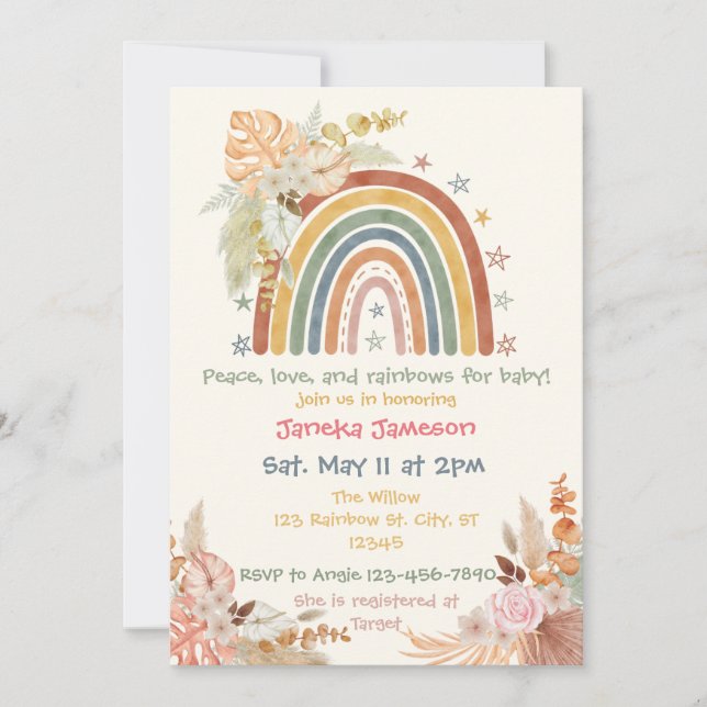 Boho Floral Rainbow Baby Shower Invitation (Front)
