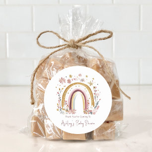 Boho Floral Rainbow Baby Shower Thank You Classic Round Sticker