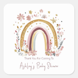 Boho Floral Rainbow Baby Shower Thank You Square Sticker