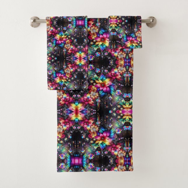 Boho Floral Rainbow Bath Towel Set (Insitu)