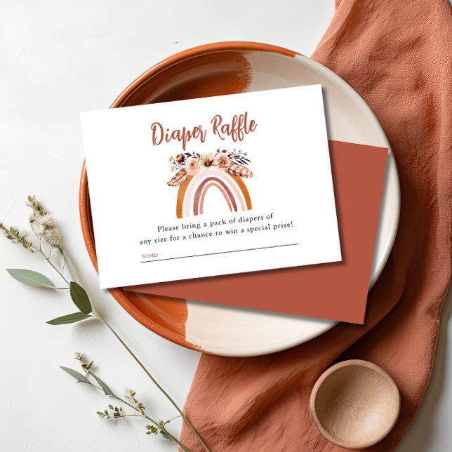 Boho Floral Rainbow Diaper Raffle Baby Shower  Enclosure Card (Creator Uploaded)