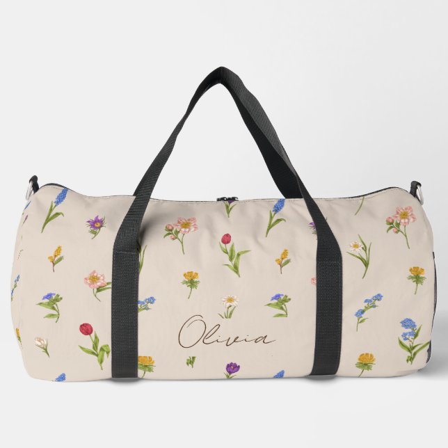 Boho Floral Rainbow Duffle Bag (Front)