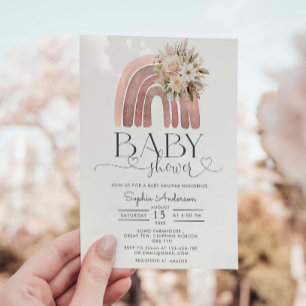Boho Floral Rainbow Girl Baby Shower Invitation