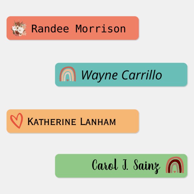 Boho Floral Rainbow Personalised Name Labels (Group)